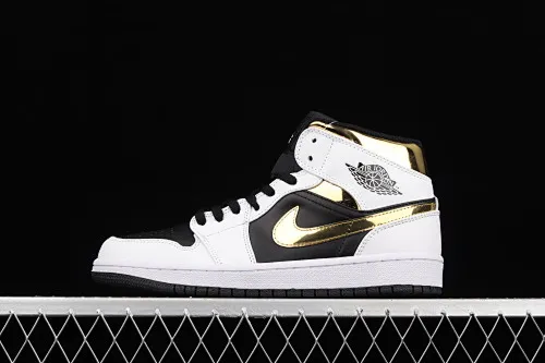 All categories Air Jordan Jordan series basketball shoes Air Jordan 1 Mid Air Jordan 1 Mid SE AJ1 Joe 1 white black gold Zhongbang basketball shoes 554724-190